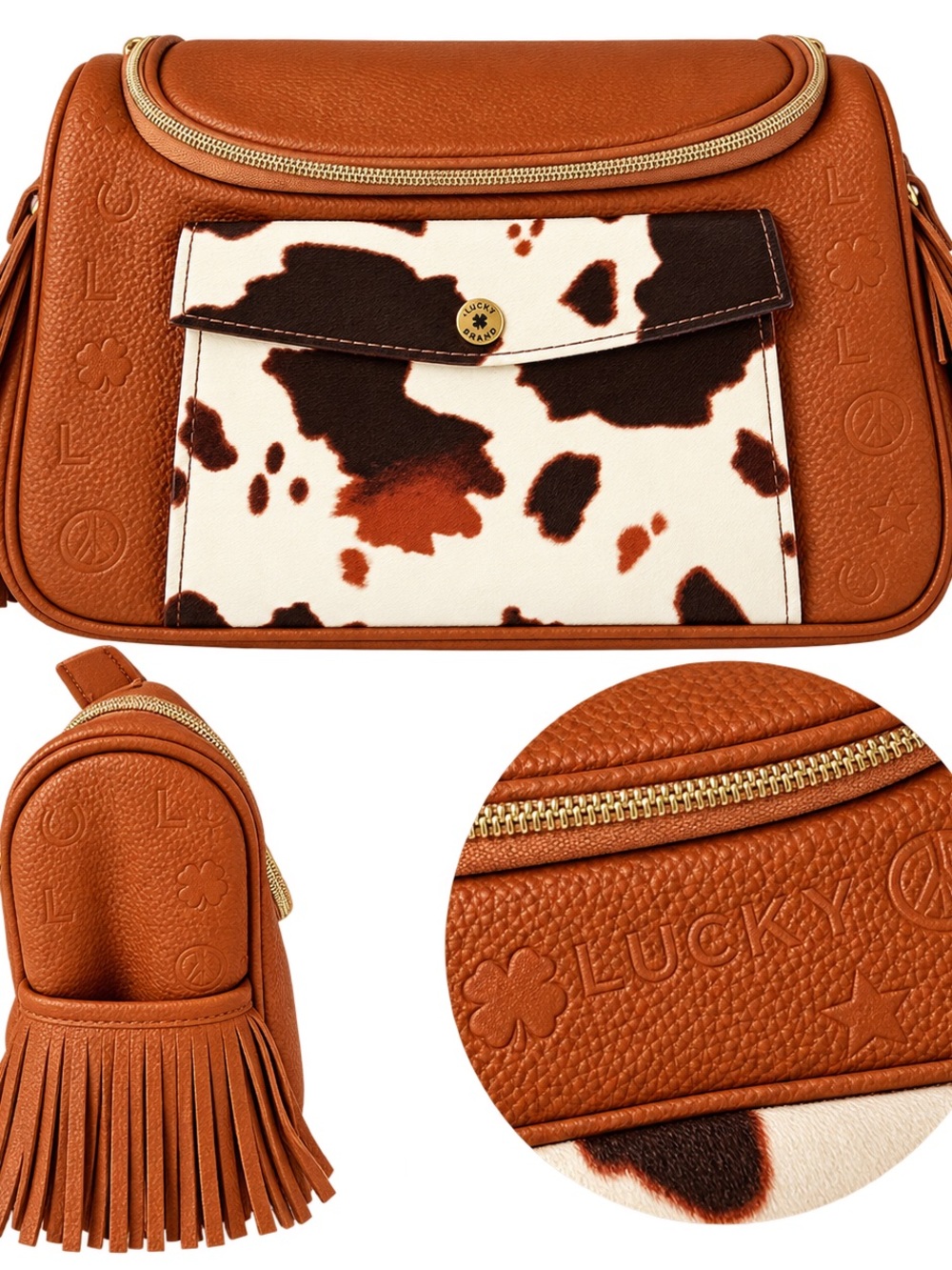 Lucky Brand Brown Cow Print Insulated Lunch Bag Tote